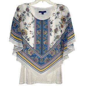 APT. 9 Women's Size S Layered Scarf Top Sleeveless Floral Print White & Blue